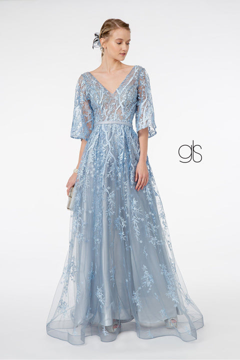 Long Embroidered Dress with Mid Sleeves by Elizabeth K GL2973