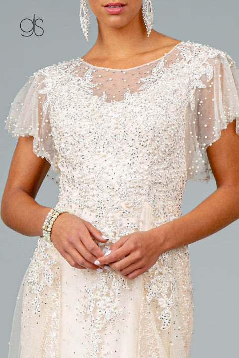 Long Embroidered Dress with Short Sleeves by Elizabeth K GL2881