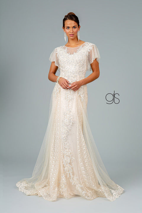 Long Embroidered Dress with Short Sleeves by Elizabeth K GL2881