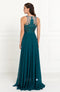 Elizabeth K GL1570: Long Teal Chiffon Dress with Embroidery