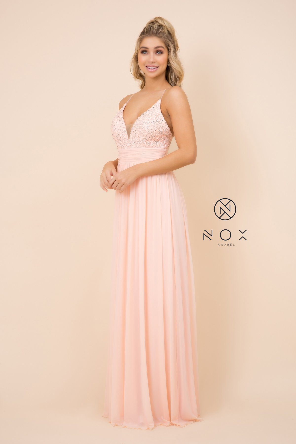 Long Empire Appliqued Top Waist Dress by Nox Anabel A070– sheerdreamz