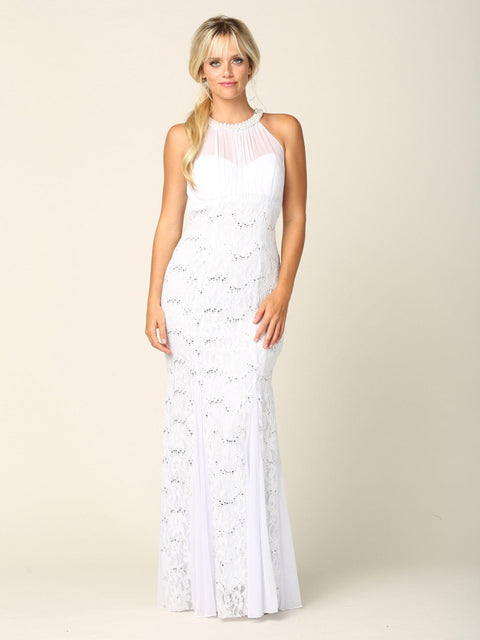 Formal Long Fitted Halter Lace Chiffon Dress