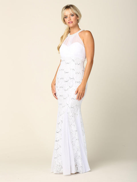 Formal Long Fitted Halter Lace Chiffon Dress