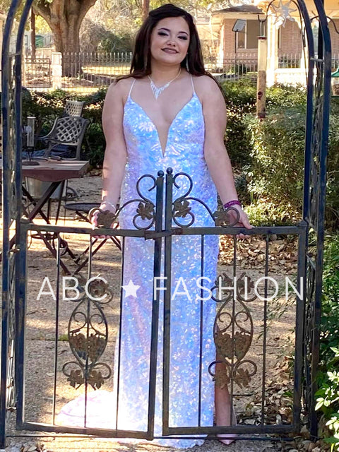 Long Iridescent Sequin Fitted Dress by Nox Anabel S458