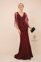 Fitted Long V-Neck Dress with Beaded Cape by Nox Anabel Y531