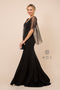 Fitted Long V-Neck Dress with Beaded Cape by Nox Anabel Y531