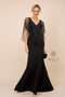 Fitted Long V-Neck Dress with Beaded Cape by Nox Anabel Y531