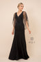 Fitted Long V-Neck Dress with Beaded Cape by Nox Anabel Y531