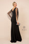 Fitted Long V-Neck Dress with Beaded Cape by Nox Anabel Y531