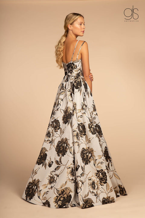 Long Floral Print V-Neck Dress with Pockets by Elizabeth K GL2657
