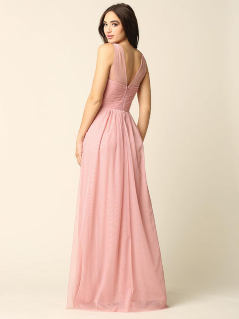 Long Sleeveless Formal Bridesmaids Tulle Dress