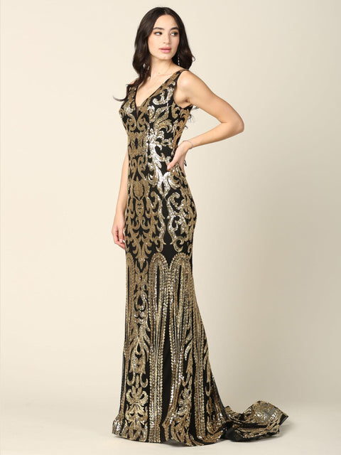 Prom Dress with Long Formal Fitted Sleeveless Sequins