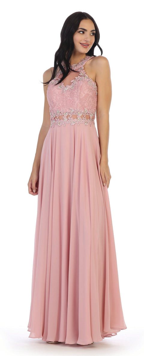 Formal Long Halter Chiffon Bridesmaids Dress