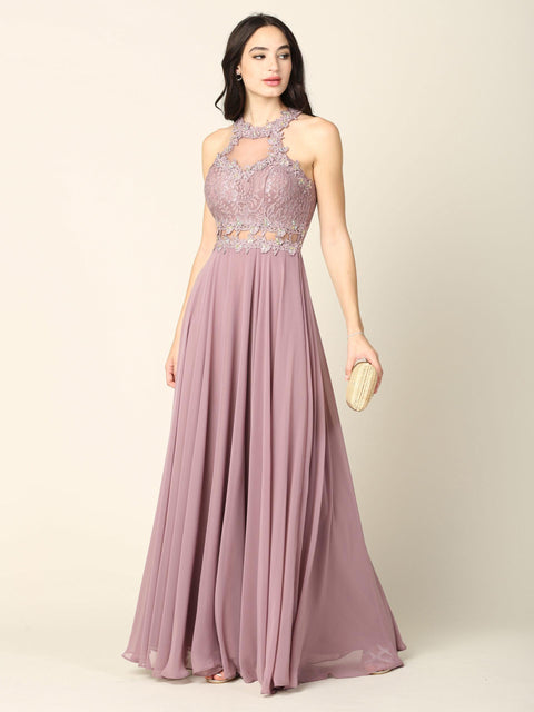 Formal Long Halter Chiffon Bridesmaids Dress
