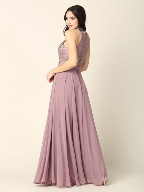 Formal Long Halter Chiffon Bridesmaids Dress