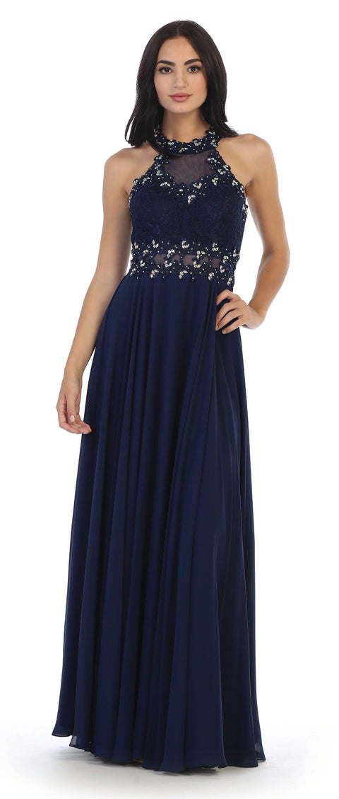 Formal Long Halter Chiffon Bridesmaids Dress