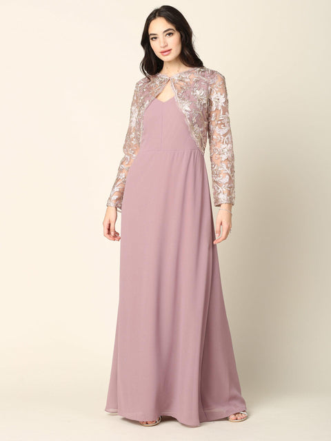 Long Formal Mother of the Bridea and Groom  Lace Jacket Dress