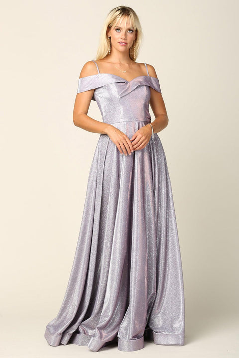 Formal Glitter Ball Gown with Long Off Shoulder