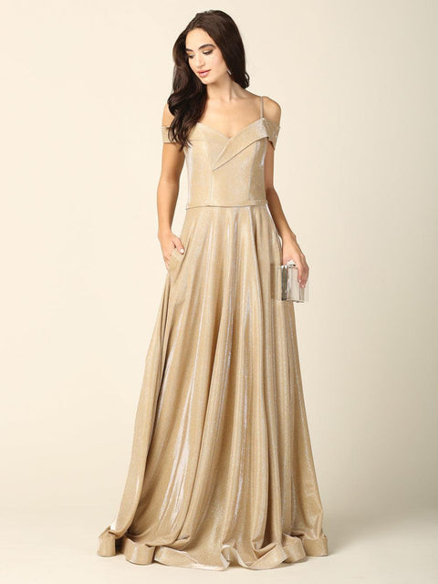 Formal Glitter Ball Gown with Long Off Shoulder