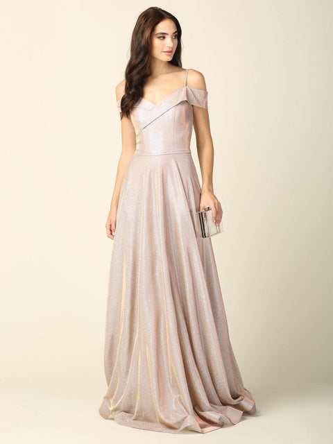 Formal Glitter Ball Gown with Long Off Shoulder