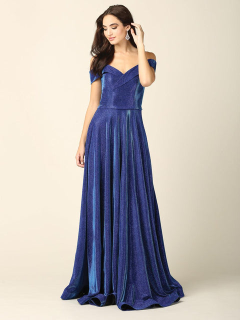 Formal Glitter Ball Gown with Long Off Shoulder