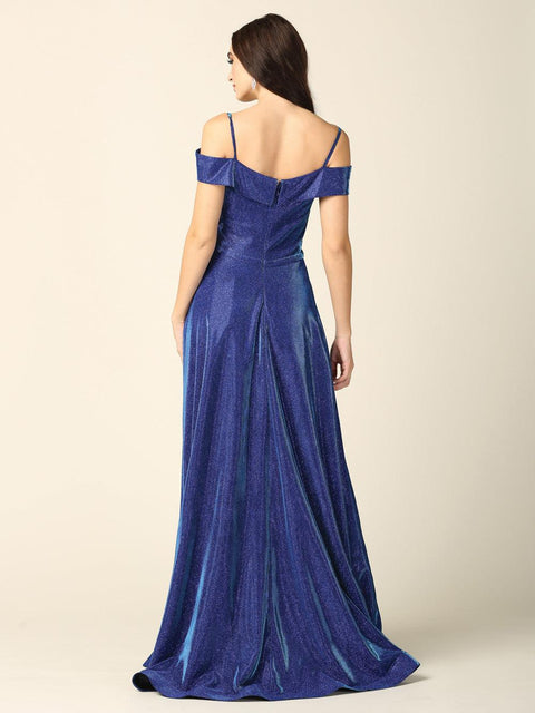 Formal Glitter Ball Gown with Long Off Shoulder
