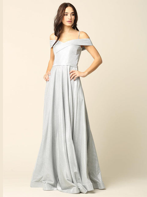 Formal Glitter Ball Gown with Long Off Shoulder