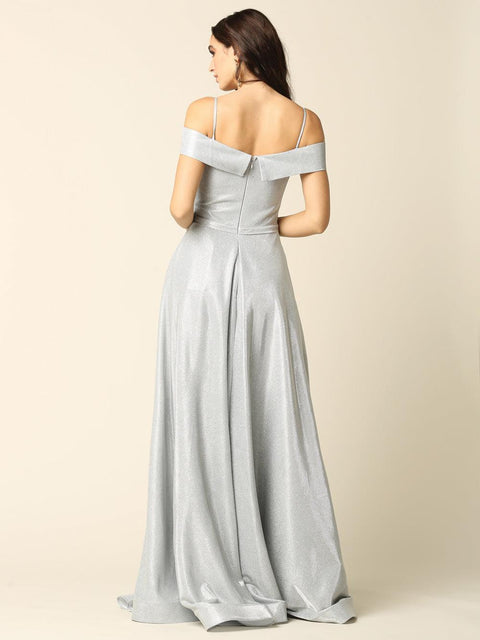 Formal Glitter Ball Gown with Long Off Shoulder