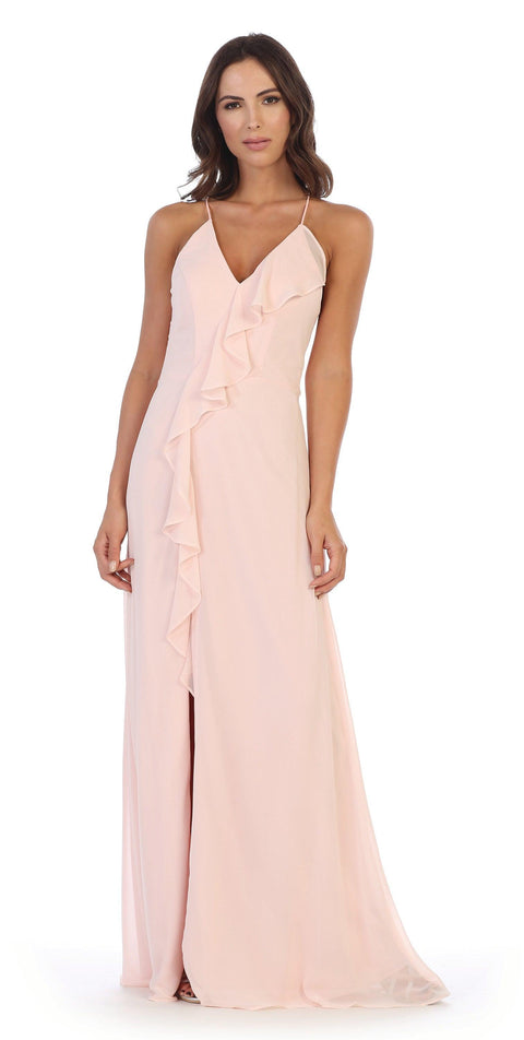 Formal Long Ruffled Chiffon Bridesmaids Dress