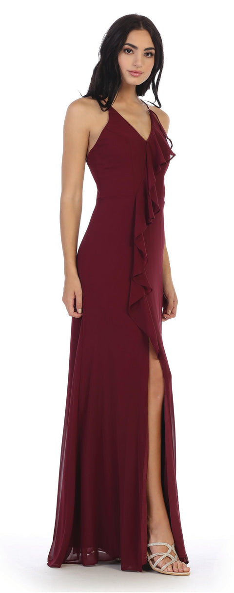 Formal Long Ruffled Chiffon Bridesmaids Dress
