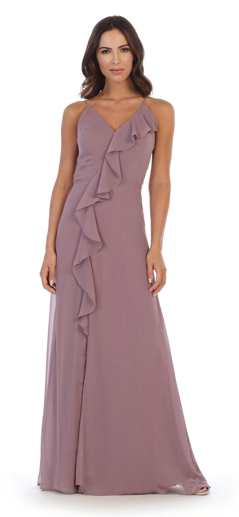 Formal Long Ruffled Chiffon Bridesmaids Dress