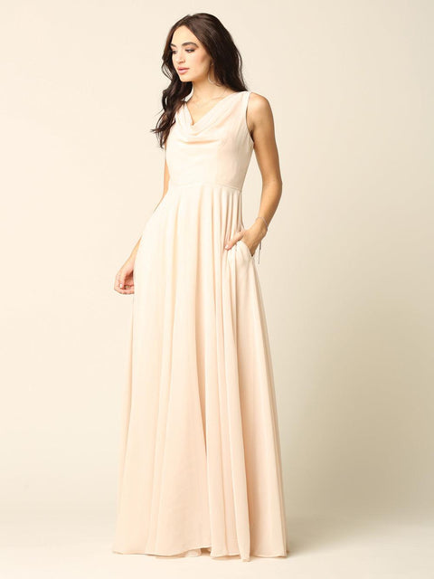 Formal Long Sleeveless Cowl Neck Dress Bridesmaids