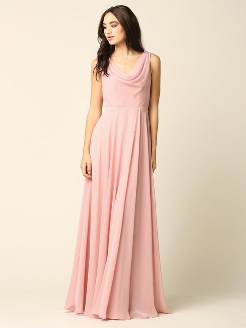 Formal Long Sleeveless Cowl Neck Dress Bridesmaids