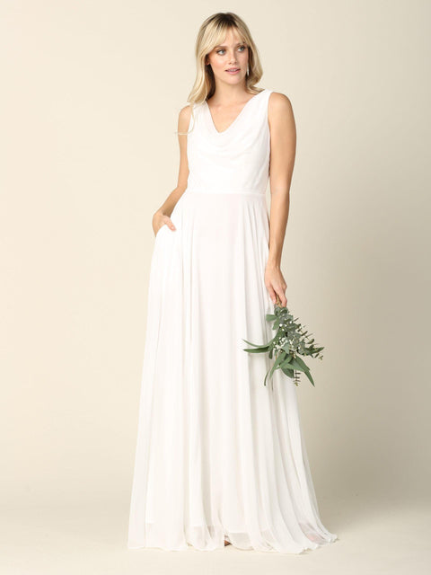 Formal Long Sleeveless Cowl Neck Dress Bridesmaids
