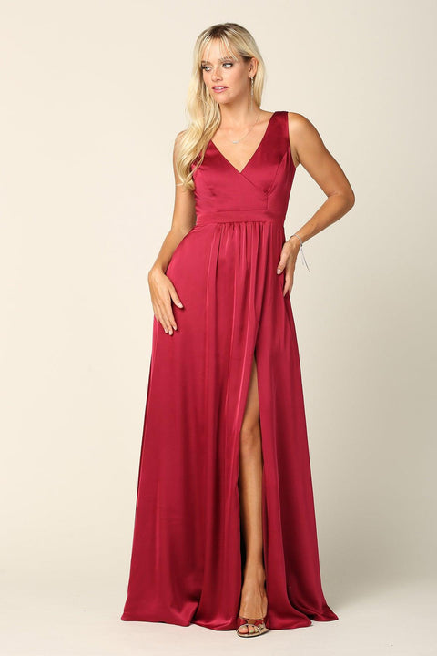 Formal Long Sleeveless Satin Bridesmaids Dress