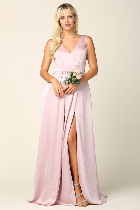 Formal Long Sleeveless Satin Bridesmaids Dress