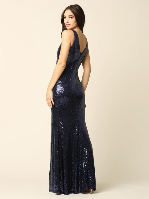 Formal Long Sleeveless Sequins Fitted Dress