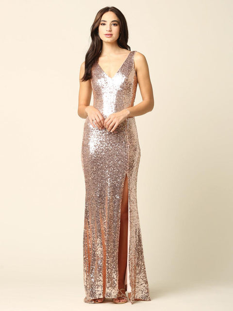 Formal Long Sleeveless Sequins Fitted Dress