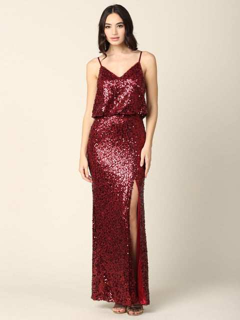 Formal Long Spaghetti Strap Fitted Evening Dress