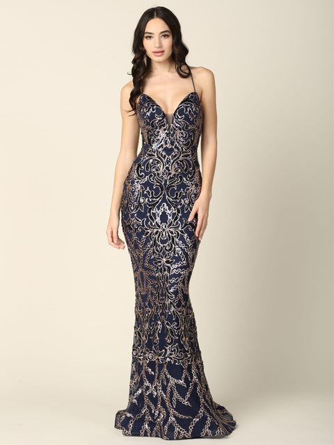 Formal Long Spaghetti Strap Fitted Prom Dress