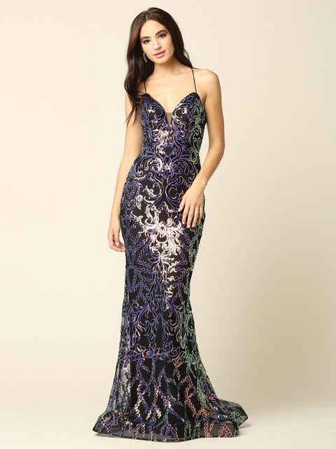 Formal Long Spaghetti Strap Fitted Prom Dress