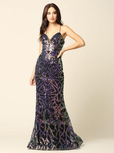 Formal Long Spaghetti Strap Fitted Prom Dress