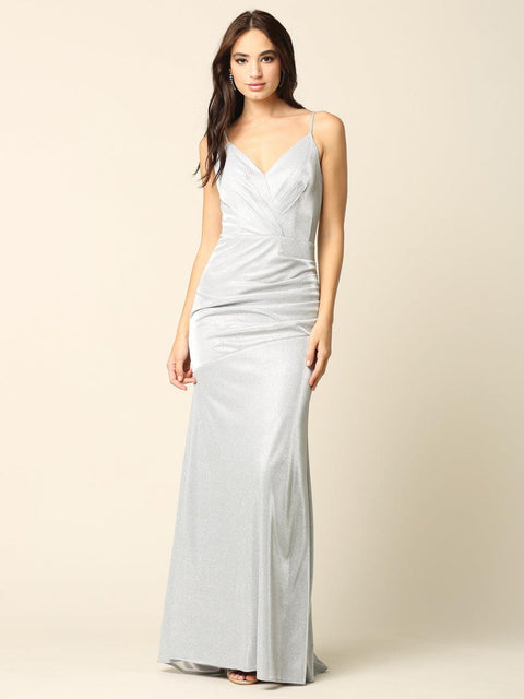 Formal Long Spaghetti Strap Glitter Prom Dress