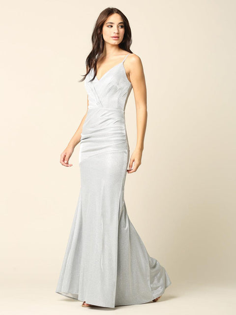 Formal Long Spaghetti Strap Glitter Prom Dress