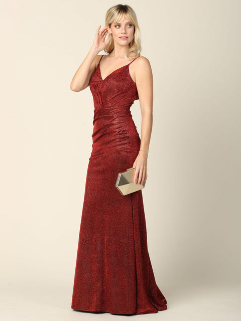 Formal Long Spaghetti Strap Glitter Prom Dress