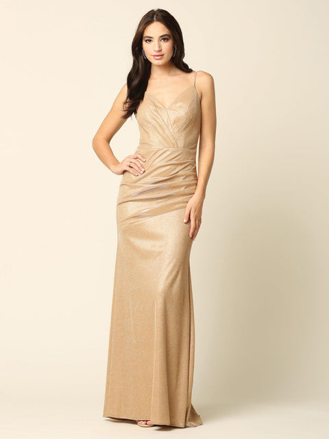 Formal Long Spaghetti Strap Glitter Prom Dress