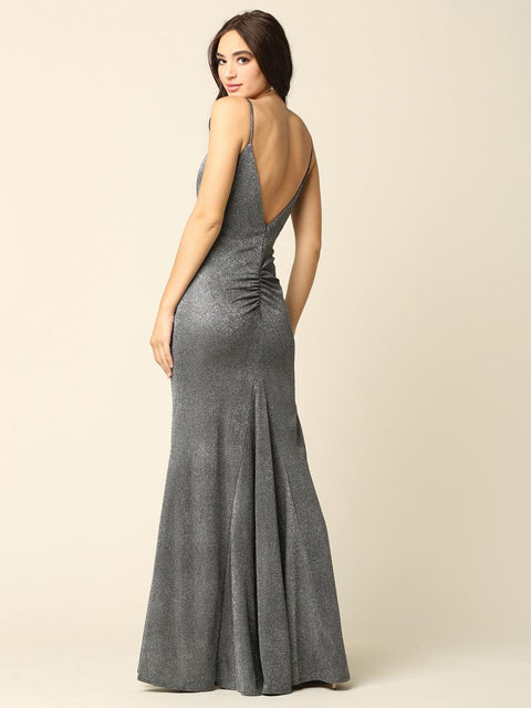 Formal Long Spaghetti Strap Glitter Prom Dress