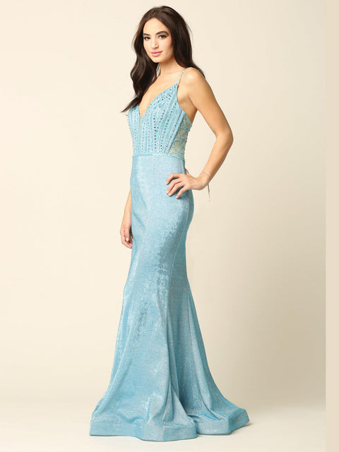 Metallic Long Formal Spaghetti Strap Prom Dress