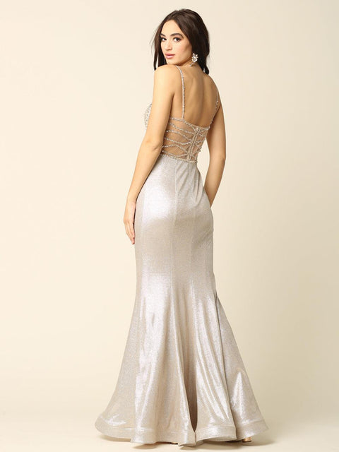 Metallic Long Formal Spaghetti Strap Prom Dress