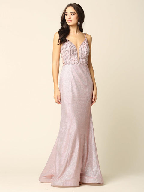 Metallic Long Formal Spaghetti Strap Prom Dress